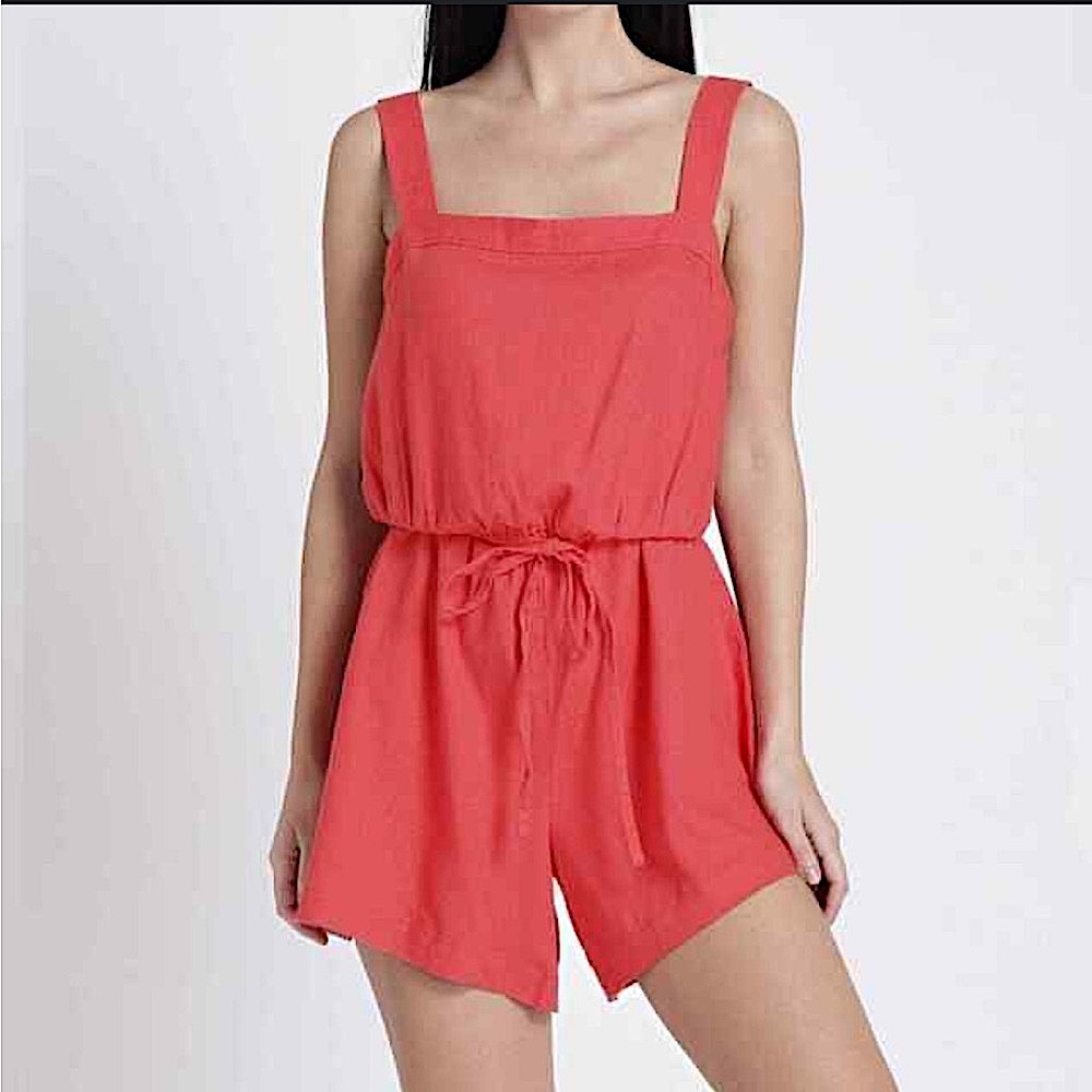 GAP Square Neck Cami Romper with Drawstring Tie Waist